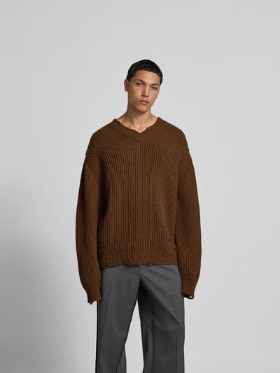 MM6 Maison Margiela Relaxed Fit Pullover mit Woll-Anteil Mittelbraun 4