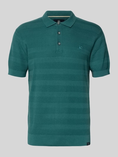 Produktfoto, Slim Fit Poloshirt mit Logo-Stitching von Lerros in Grün, reine Baumwolle, Polokragen, kurze Knopfleiste, Label-Patch