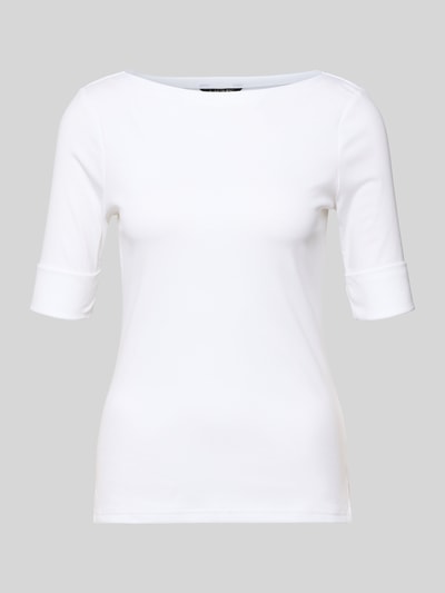 Produktfoto, T-Shirt mit U-Boot-Ausschnitt Modell 'JUDY' von Lauren Ralph Lauren in Weiß, Baumwoll-Elasthan-Mix, Slim Fit, glatte Textur
