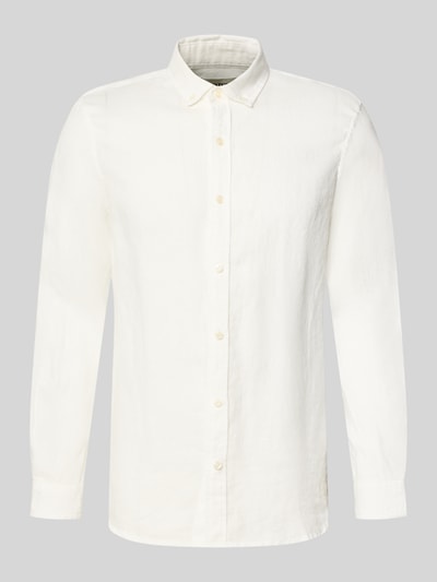 Produktfoto, Regular Fit Leinenhemd mit Button-Down-Kragen von Scotch & Soda, len, krój regular fit, listwa guzikowa, długość tyłu 76 cm, szerokość w rozmiarze M 44 cm, długość rękawów 64 cm, kolor biały, gładka tekstura