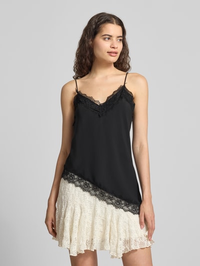 REVIEW Top aus Satin mit Spitzenbesatz Black 4