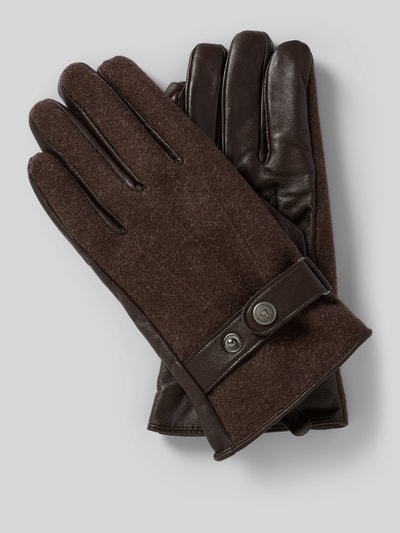 bugatti Rękawiczki z mieszanki tkaniny i skóry owczej z patką Ciemnobrązowy 1