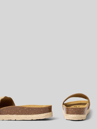 Produktfoto, Sandalette aus Leder Modell 'COPINE VELOUR' von Espadrij, beige-braune Farben, Gummisohle, 3 cm Absatz, strukturierte Oberfläche