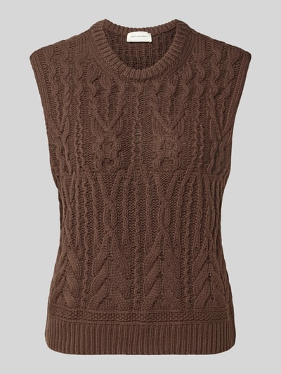 Produktfoto, Pullunder mit Zopfmuster Modell 'Marisela' von MSCH Copenhagen im Baumwoll-Mix, regular fit, braune Stricktextur, Rundhalsausschnitt, Rückenlänge 53 cm in Größe S/M