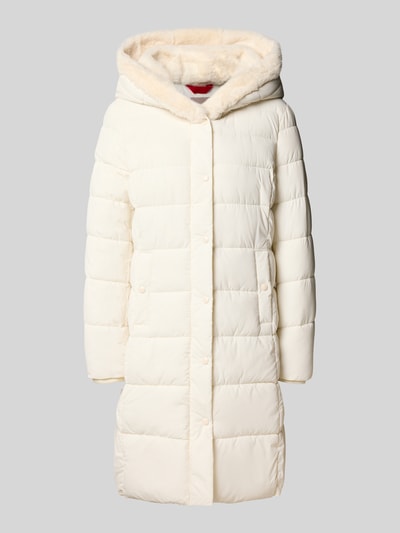 Christian Berg Woman Selection Gewateerde lange jas met imitatiebont en steekzakken Offwhite - 2