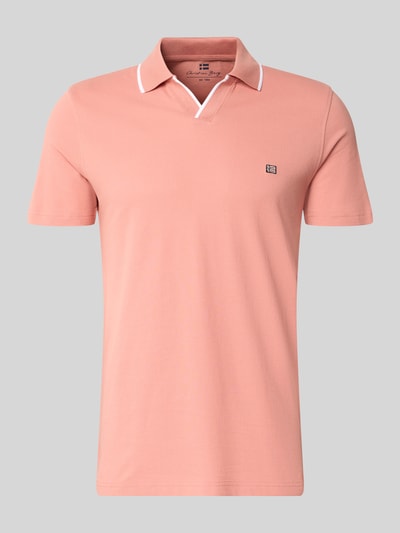 Productfoto, Modern Fit Poloshirt met logo-stitching van Christian Berg Men, puur katoen, polokraag, ruglengte maat M 71 cm, zalmroze kleur
