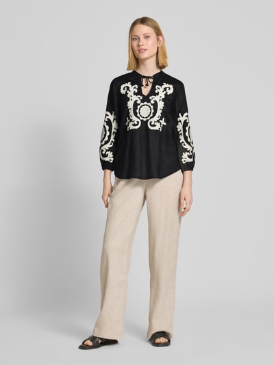 Emily Van den Bergh Bluse aus Leinen mit Tunikakragen BLACK 1