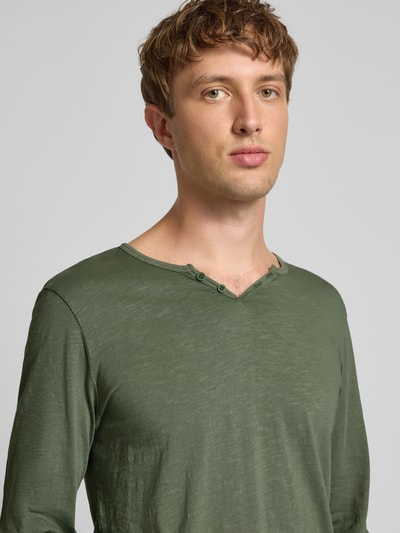 Blend Shirt met lange mouwen en korte knoopsluiting, model 'IVALDE' Donkergroen - 3
