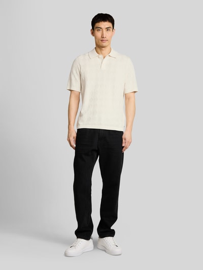Tom Tailor Regular Fit Poloshirt aus reiner Baumwolle in Strickoptik Offwhite Melange 1