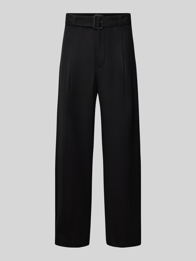 Produktfoto, Hose aus Baumwoll-Kaschmir-Mix mit Gürtel von Emporio Armani in Schwarz, Relaxed Fit, mit Bügelfalten, glatte Textur