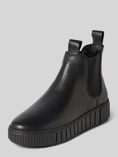 Produktfoto, Chelsea Boots aus echt rundleer van Tamaris, look: effen, punt van de schoen: rond, hakvorm: plat, logodetail, treklusjes, licht geprofileerde zool, materiaalverwerking: generfd leer, materiaal: echt rundleer.