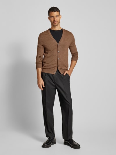 Christian Berg Men Slim fit cardigan van wolmix met V-hals Middenbruin gemêleerd - 1