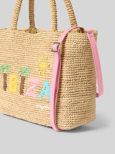 Produktfoto, torba shopper z bawełny model 'RAFFIA' od MC2 Saint Barth, imitacja łyka, wyhaftowany napis, regulowany pasek na ramię, szerokość w rozmiarze 1: 36 cm, długość w rozmiarze 1: 24 cm, głębokość w rozmiarze 1: 13 cm, długość paska: 34 cm, główna przegroda z zamkiem błyskawicznym