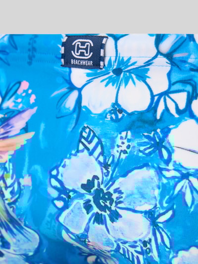 HOM Slim fit zwembroek met labelpatch, model 'Kolibries' Turquoise - 2