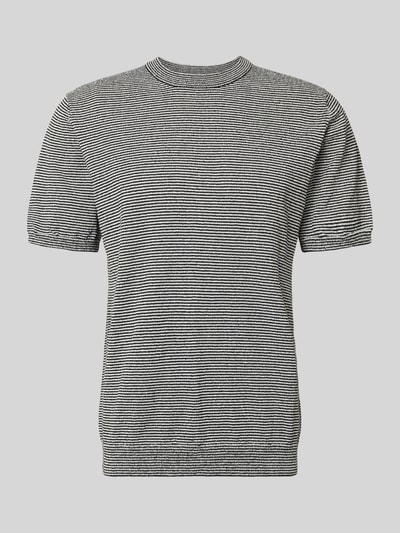Produktfoto, Strickshirt mit Rundhalsausschnitt von JAKE*S STUDIO MEN, schwarz-weiß gestreift, Regular-Fit, Material-Mix mit Baumwoll-Anteil, Allover-Look