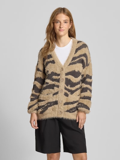 Noisy May Gebreid jack met imitatiebont, model 'FLYNN' Middenbruin gemêleerd - 4