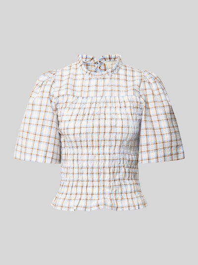 Produktfoto, Slim-Fit-Bluse im Allover-Look Modell 'POSSINI' von Neo Noir, Baumwoll-Mix mit Stehkragen, karierte Struktur und feine Textur