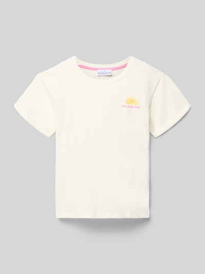 Produktfoto, T-shirt met print en ronde hals, mix van katoen en elastaan, relaxed fit, omslag aan mouwen, ruglengte maat 140: 50 cm, van DANAMADE