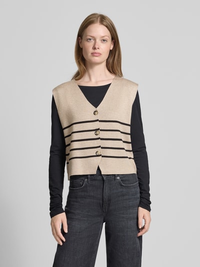 FREE/QUENT Mouwloos vest met V-hals, model 'ANI' Taupe gemêleerd - 4