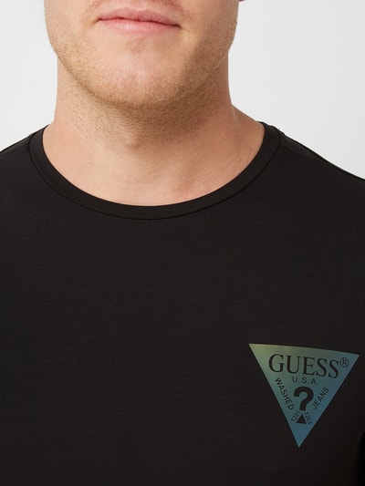 Guess T-shirt o kroju super slim fit z odblaskowym nadrukiem z logo  Czarny 3