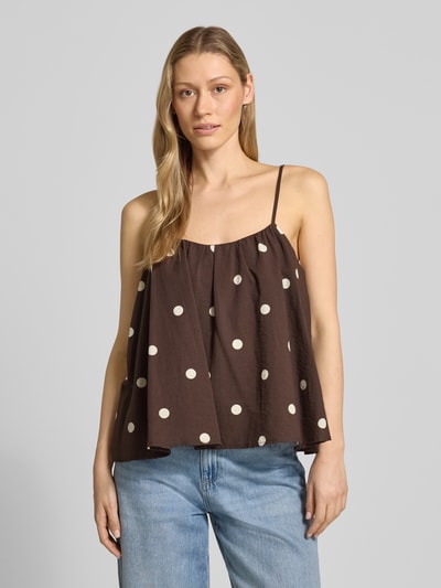 Jake*s Casual Blousetop met diepe ronde hals Donkerbruin - 4