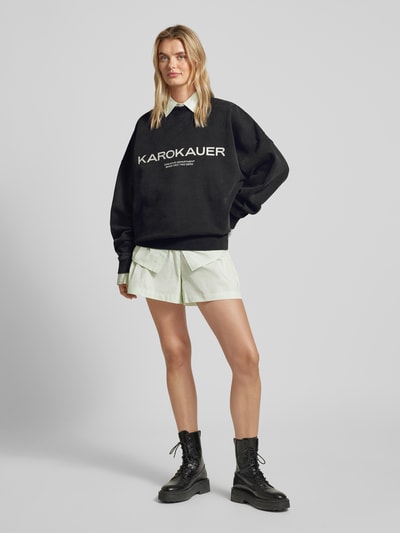 Karo Kauer Oversized Sweatshirt mit Label-Print Anthrazit 1