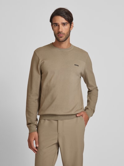 BOSS Green Gebreide pullover met labelprint, model 'Momentum' Beige - 4