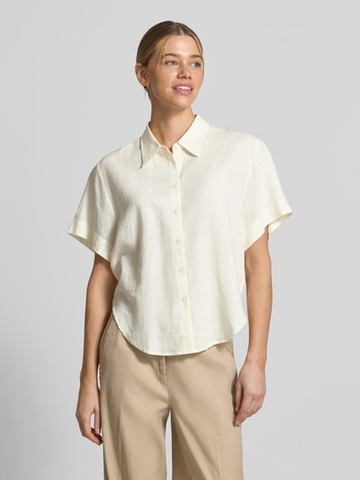 HUGO Loose Fit Kurzarmblusen aus Leinen-Viskose-Mix Modell 'ENCANTADA' Offwhite 4