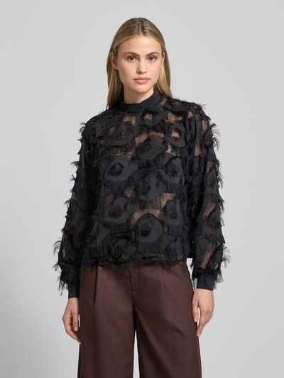 YAS Semitransparentes Bluse mit Fransen Modell 'DIO' Black 4