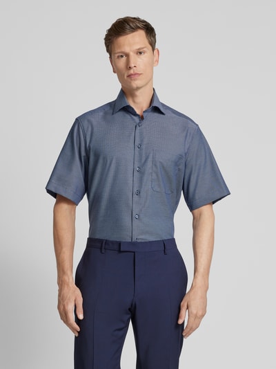 Eterna Comfort fit zakelijk overhemd met all-over motief Marineblauw - 4
