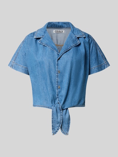 Produktfoto, Cropped Jeansbluse aus reiner Baumwolle Modell 'PAULA' von Only in hellem Blau, glatte Struktur, Damen Jeansbluse