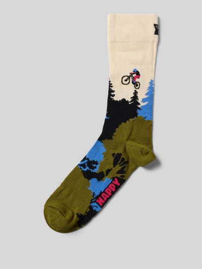 Happy Socks Socken mit Motiv-Stitching Modell 'Mountain Bike' Oliv 1