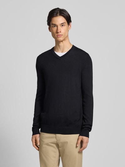 Christian Berg Men Strickpullover aus Merino-Mix mit V-Ausschnitt Black 4