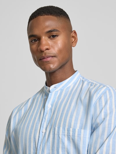 Lindbergh Koszula casulowa o kroju slim fit z mieszanki lnu i bawełny z kieszenią na piersi Niebieski 3