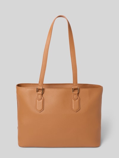 Produktfoto, Shopping Bag mit Logo-Applikation Modell 'Brixton' von VALENTINO BAGS, Leder-Optik, Strukturmuster, schmale Trageriemen, beige