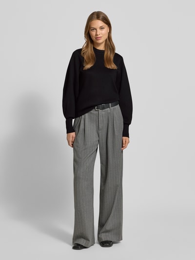 Jake*s Collection Sweter z dzianiny z prążkowanymi wykończeniami Czarny 1