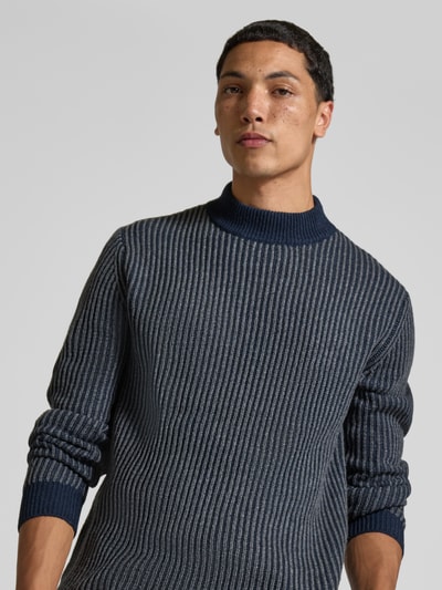 Blend Gebreide pullover met ribboorden Donkerblauw - 3