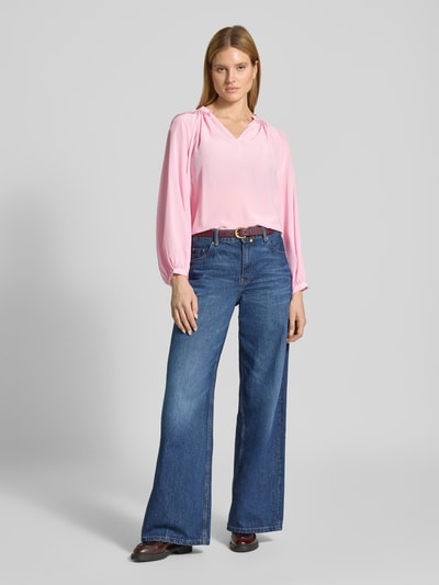 HERZENS Regular fit blouse met V-hals Felroze - 1