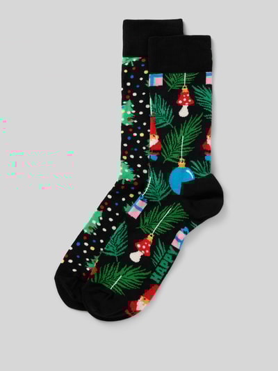 Happy Socks Regular fit sokken met logoprint, model 'Holiday Tree' Zwart - 1