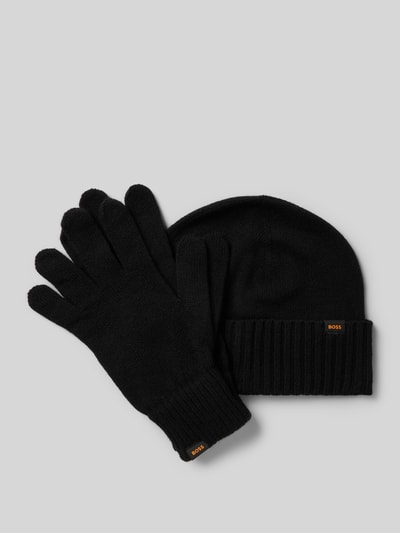 BOSS Rękawiczki i szal z mieszanki wełny w zestawie model ‘KALIPSO’ Czarny 1