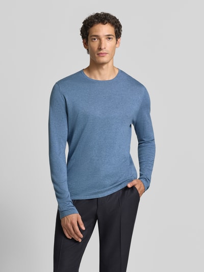 Christian Berg Men Sweter z dzianiny z bawełny z okrągłym dekoltem Jeansowy niebieski melanż 4