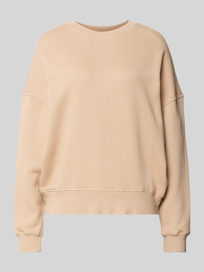 Produktfoto, Oversized Sweatshirt aus Baumwoll-Mix von Juvia in Beige mit Rundhalsausschnitt, gerippten Abschlüssen, weiche Fleece-Innenseite, Rückenlänge 54 cm bei Größe S