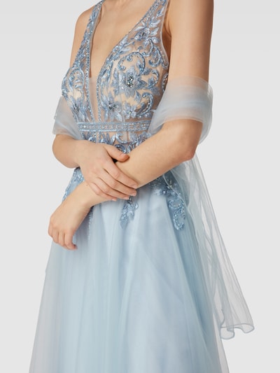 Luxuar Abendkleid mit floraler Spitze Hellblau 3