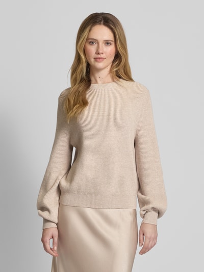 Christian Berg Woman Oversized Strickpullover aus Viskose-Mix mit Rundhalsausschnitt Metallic Beige Melange 4