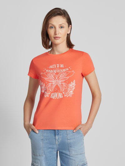 QS T-shirt met motiefprint en ronde hals Felroze - 4