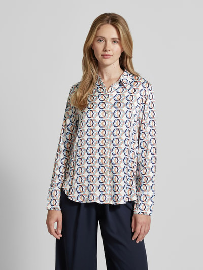 s.Oliver BLACK LABEL Regular fit blouse met lange mouwen, all-over motief en biezen Offwhite - 4