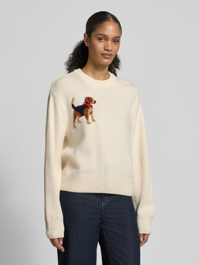 Jake*s Casual Oversized Strickpullover mit Motiv-Print Ecru 4