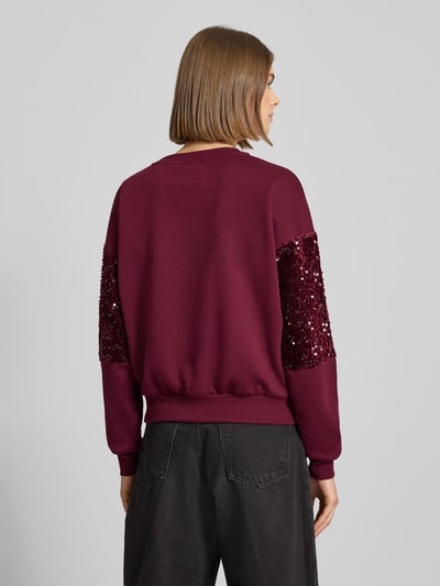 Pieces Regular fit sweatshirt van katoenmix met pailletten, model 'NANCY' Bordeaux - 5