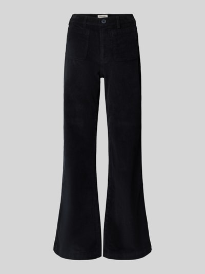 Produktfoto, Flared Cut Cordhose mit aufgesetzten Taschen von Stefanel, dunkel, weiche Cordstruktur, Baumwoll-Elasthan-Mix, gerade Form