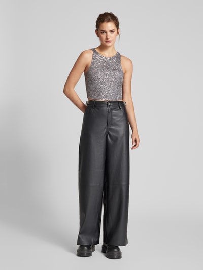 Only Slim Fit Crop Top mit Pailletten Modell 'ANA' Silber 1